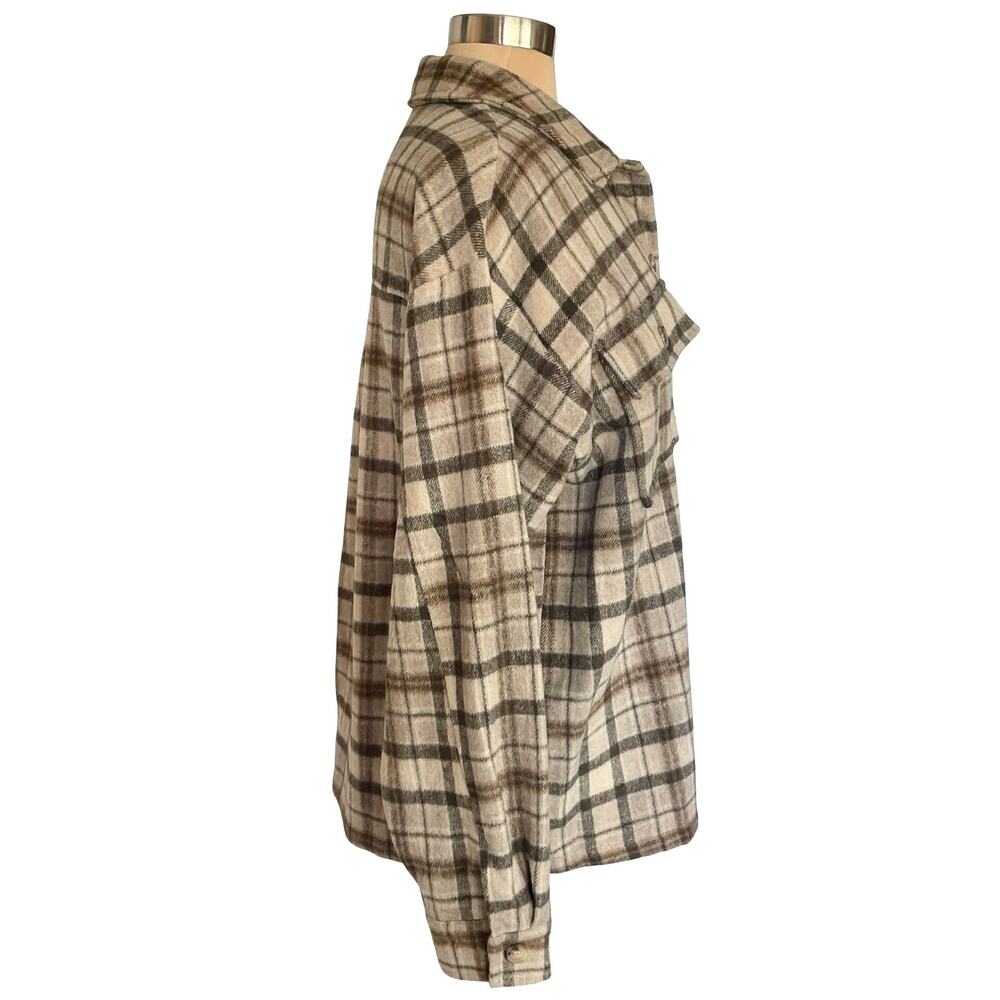First Love Wool Blend Brown Plaid Shacket LARGE Thick Country Chores Gorpcore - Picture 6 of 9